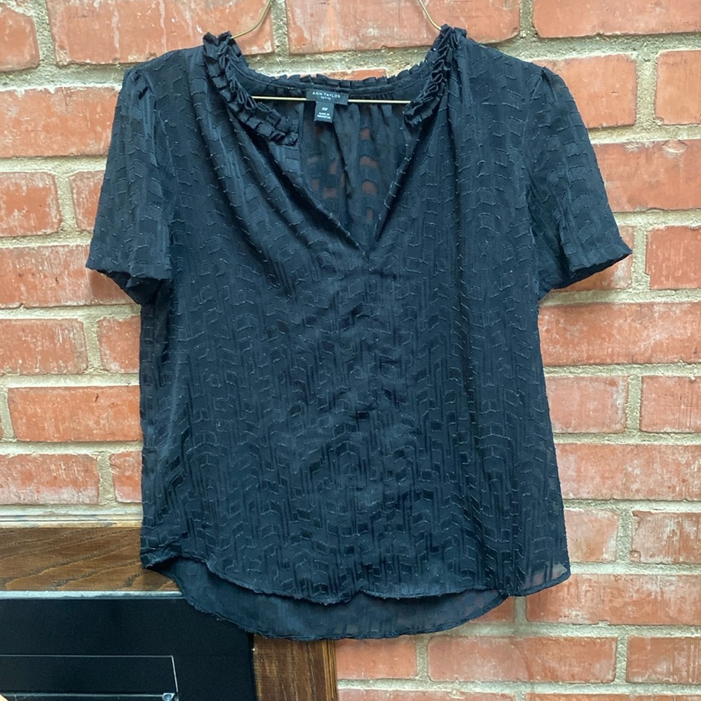 Ann Taylor Petite romantic sheer black top